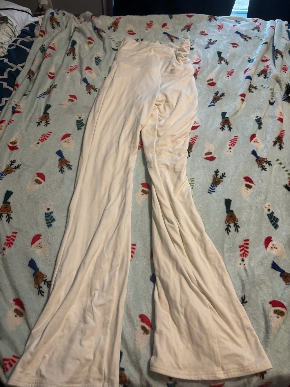 Forever 21 Cream High-Waist Wide Leg Pants